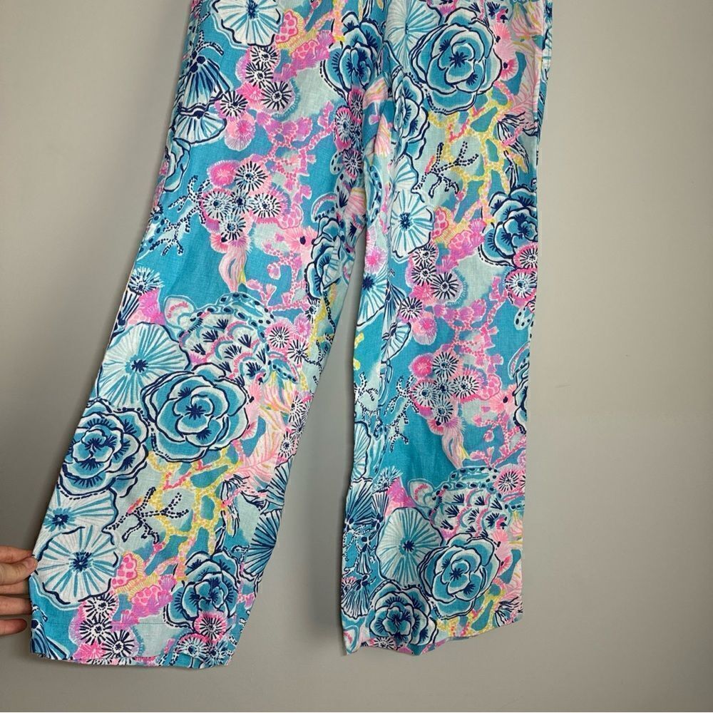 Lilly Pulitzer Bali Blue Once Upon A Tide Linen Palazzo Pants Size S Mid Rise - Picture 5 of 12